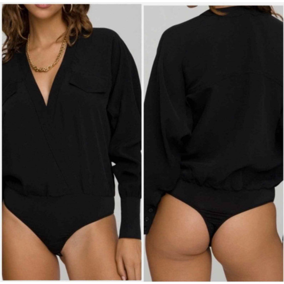 GOOD AMERICAN NWT Utility Surplice Bodysuit in Black // S - Picture 3 of 14